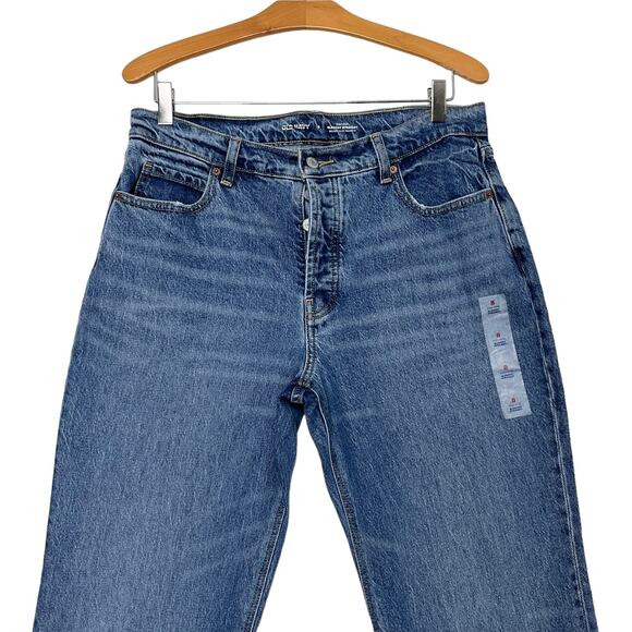 Old Navy Slouchy Straight Jeans 8 High Rise Medium Wash Distressed Stretch Denim - Picture 2 of 11